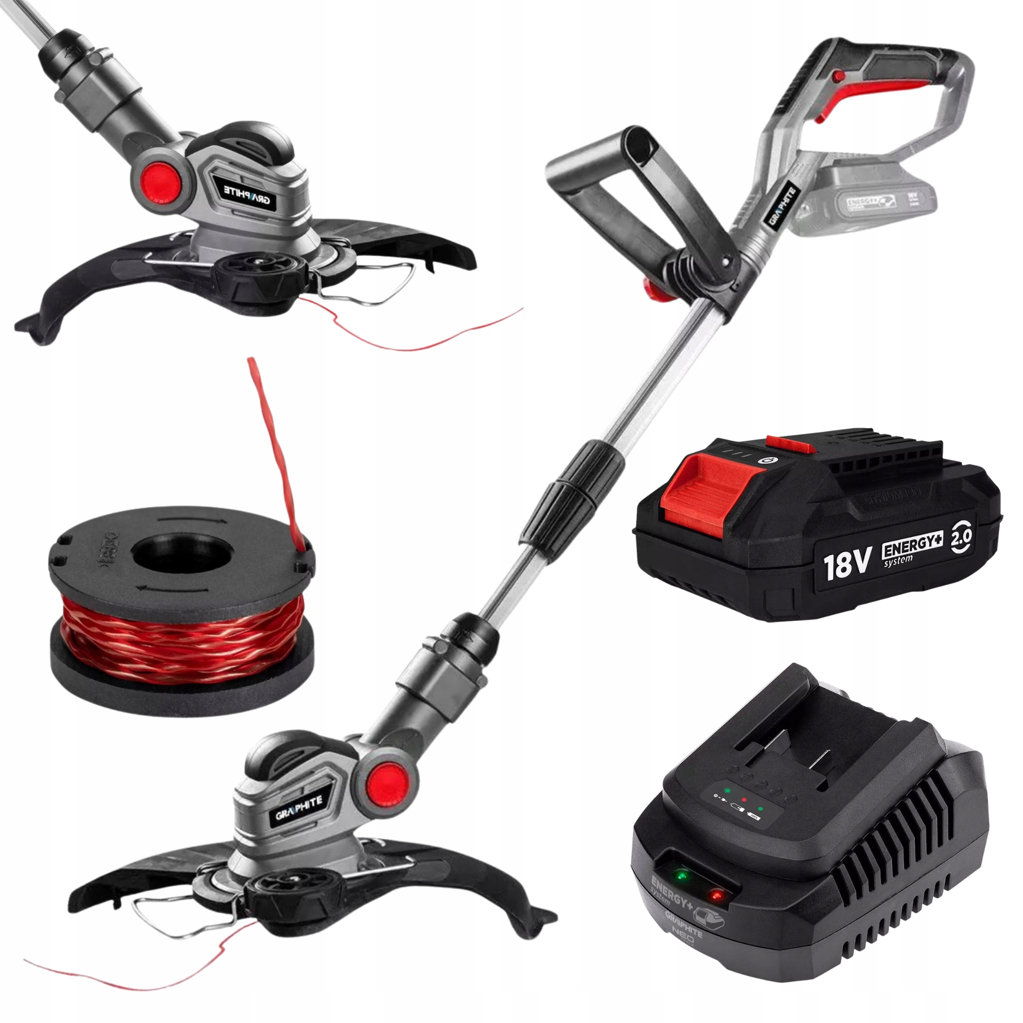 Akumulátorový krovinorez so strunou + 2 Ah batéria + GRAPHITE nabíjačka